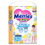 花王 妙而舒Merries 婴儿学步裤 L56片(9-14kg)大号尿不湿*4