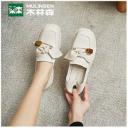 MULINSEN 木林森 正品鞋子女新款2022年春秋季蝴蝶结乐福鞋女低跟套脚单鞋女