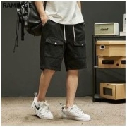 RAMPAGE 工装短裤夏季男士多口袋刺绣黑色直筒五分裤宽松美式中裤