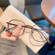 Erilles 潮流红书男女超轻金属眼镜框复古素颜防蓝光平光眼镜架可配近视 磨砂咖 161防蓝光非球面镜片【留言度数】