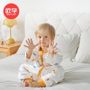 欧孕（OUYUN）婴儿睡袋纱布分腿睡袋春秋婴儿睡袋宝宝睡袋 彩色拼块【前四后四纱布不可拆袖】 S码建议身高55-80厘米
