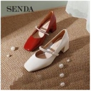 SENDA 森达 秋季新款商场同款气质玛丽珍珍珠粗跟女浅口单鞋3EJ01CQ1