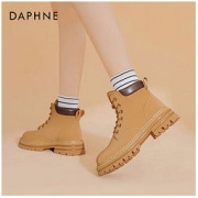 DAPHNE 达芙妮 真皮马丁靴女2022新款秋冬女靴大黄蜂户外短靴女工装大黄靴