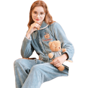 芬腾 睡衣女珊瑚绒居服套装 灰绿 M