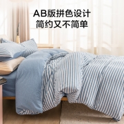 京东京造 A类件套 条纹针织棉四件套全棉简约风舒适 双人床笠被套四件套柔软裸睡 浅波蓝 1.8米床/220*240cm