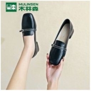 MULINSEN 木林森 正品女鞋2022秋季黑色乐福鞋女逛街耐磨防滑懒人套脚单鞋女