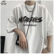 邦迪斯顿纯棉字母印花t恤男夏季短袖潮ins嘻哈炸街五分袖个性男T