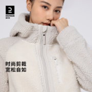 迪卡侬 羊羔绒外套女秋冬连帽保暖加厚夹克摇粒绒男外套 ODT1