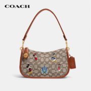 蔻驰COACH【官方直供】奢侈品女士专柜款SWINGER系列中号单肩手提包砖红配卡其色印花织物配牛皮革C8620B4TJ2
