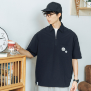 714street日系短袖工装衬衫男2022夏季polo衫情侣t恤休闲男装衬衣
