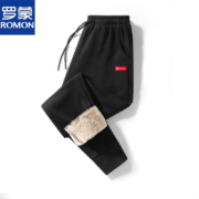 罗蒙（ROMON）休闲裤男冬季保暖加绒加厚羊羔绒内里长裤男士抗寒防风束脚收口松紧大码运动健身裤子 纯黑色 XL体重120-135斤