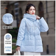 冰川 羽绒服女款冬季新品洋气拼接撞色抽绳收腰显瘦加厚保暖外套