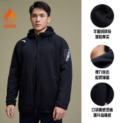 安踏（ANTA） 软绒运动外套丨男士2022秋冬新款羊暖绒针织开衫外套休闲运动卫衣潮流上衣 基础黑-3 L