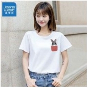 JEANSWEST 真维斯 短袖t恤女装2022夏季新款 气质韩版学生圆领绣花百搭体恤女