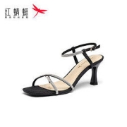 RED DRAGONFLY 红蜻蜓 女鞋2022夏新款一字带凉鞋女方头露趾细跟时装凉鞋高跟鞋