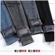 La Chapelle 拉夏贝尔 加绒牛仔裤女超高腰2022秋冬新款弹力显瘦减龄洋气铅笔裤