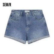 Semir 森马 2.0森马2021新款99女舒适毛边做旧显瘦牛仔短裤11040220018