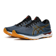 ASICS亚瑟士 2022秋冬男鞋缓震跑步鞋回弹跑鞋宽楦运动鞋 GEL-NIMBUS 24 (4E) 蓝色/棕色 43.5
