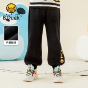 B.duck小黄鸭童装男童加绒女童冬装加厚保暖运动长裤 钻石黑 130cm