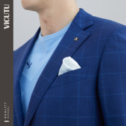 VICUTU/威可多男士单西装工装 商务格纹羊毛经典蓝色西服外套 专