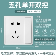 西门子（SIEMENS）插座面板 五孔插座二三插 强电电源墙壁插座大面板 致典白色 10A一开五孔带双控
