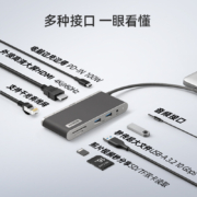 Anker安克 Type-C PD快充USB3.2带充电口HDMI分线器拓展坞 华为苹果平板电脑MacBook Pro14扩展坞 八合一灰