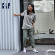 Gap男装LOGO弹力半袖潮流翻领POLO衫837088夏季休闲短袖纯色上衣 浅灰色 185/104A(L)