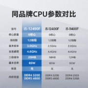 英特尔(Intel) i5-12490F 12代 酷睿 处理器 6核12线程 单核睿频至高可达4.6Ghz 20M三级缓存 台式机CPU