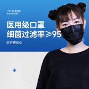 恒助医用外科情侣口罩黑色口罩一次性医用外科成人男女白色口罩医用一次性口罩新世家族医用口罩 黑色50片