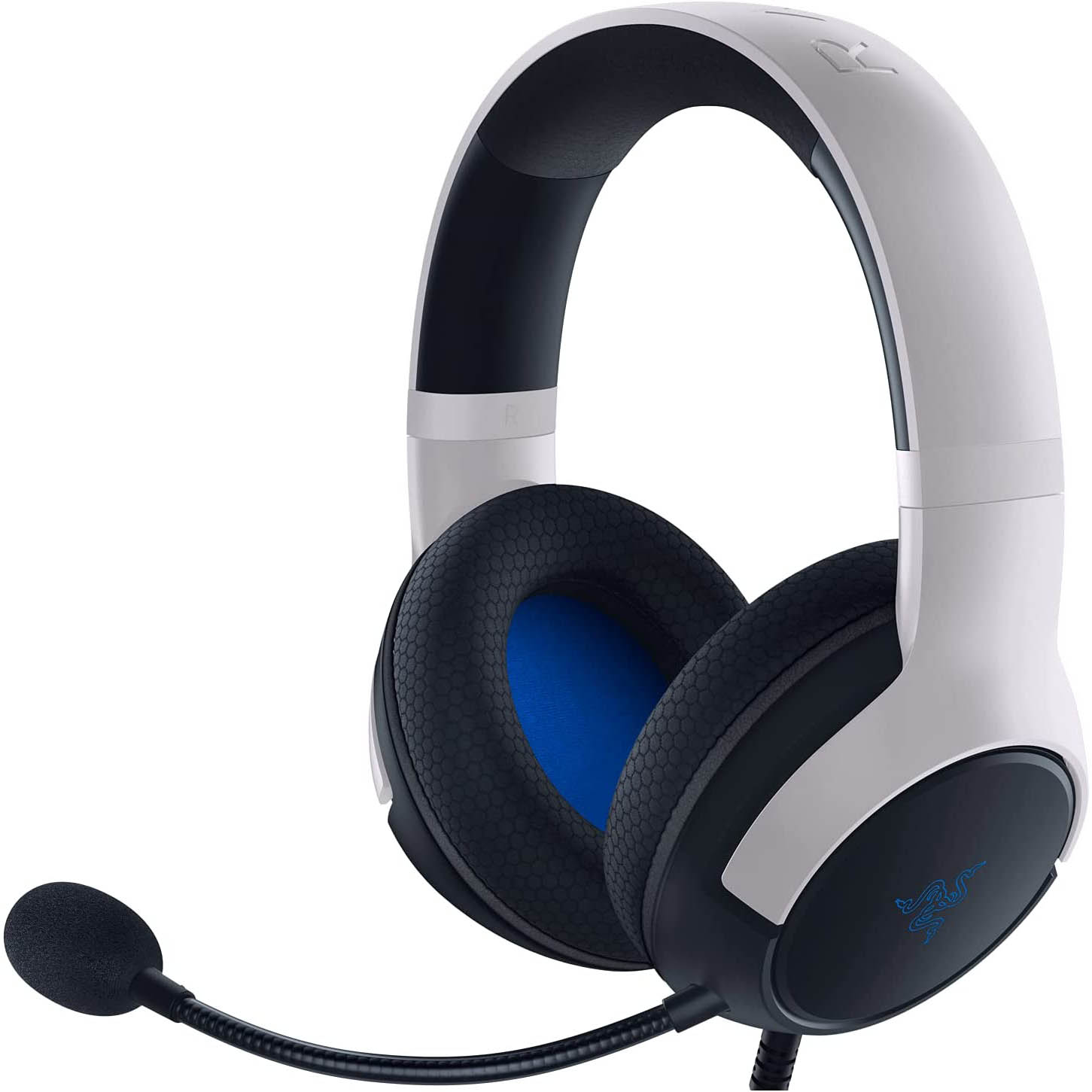 Razer 雷蛇 Kaira X 有线耳机适用于 PlayStation 5、PC、Mac 和移动设备:TriForce 50mm 驱动器 - HyperClear 心形麦克风 - Flowknit *泡沫耳垫 - 耳机控制 - 白色/黑色