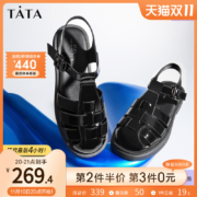 Tata他她包头粗跟编织罗马凉鞋女夏季复古猪笼鞋2022新款YNL01BL2