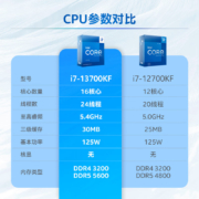 英特尔(Intel)  i7-13700KF 13代 酷睿 处理器 16核24线程 睿频至高可达5.4Ghz 30M三级缓存 台式机CPU