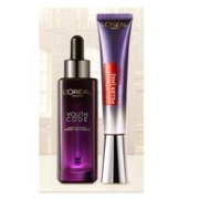 欧莱雅 LOREAL 黑精华 紫熨斗 盒护肤套装 第三代黑精华+第二代全脸淡纹眼霜*2件 赠精华露65ml+滋润面霜35ml+花卡+贺卡+明信片+礼盒