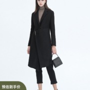 sdeer圣迪奥冬季女装通勤休闲宽松方领平驳领无扣拼接毛呢风衣S20481816 黑色/91 L/170