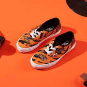 Vans范斯官方 Authentic黑橙色虎纹老虎刺绣高街男鞋女鞋帆布鞋 黑色/橙色 41