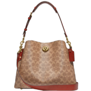 蔻驰COACH【官方直供】奢侈品女士专柜款WILLOW系列大号单肩包棕黄色锈色涂层帆布配皮C2745B4NQ4