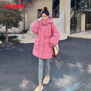 鸭鸭 2022年冬新款女士中长款连帽时尚休闲纯色羽绒服 3色