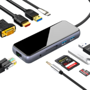 山泽Type-C扩展坞通用苹果M1华为联想笔记本USB-C转HDMI转换器4K拓展坞网口转接头分线器 镜面十合一拓展坞【带PD快充】