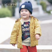 日本千趣会童装男童女童外套冬季开衫动物耳朵绗缝保暖棉服儿童外套 藏青色 100cm