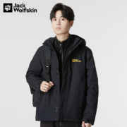 JackWolfskin狼爪官方冲锋衣男22秋冬新品防风防水抓绒内胆三合一夹克外套5012775 5012775-6000/黑色 L  180/100A
