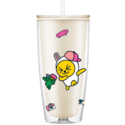 乐扣乐扣（LOCK&LOCK）吸管杯双层塑料杯kakao限定款简约办公桌面随手茶水杯子750ML白色木子兔 赠吸管刷