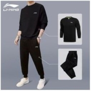 LI-NING 李宁 运动套装男装冬季新款圆领卫衣卫裤新疆棉跑步服健身运动服男