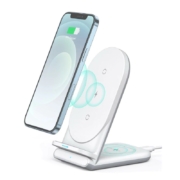 AUKEY 立式苹果无线充电器二合一支架无线充电底座iPhone14/13ProMax/12手机耳机 【A2白色二合一】适用iPhone/AirPods