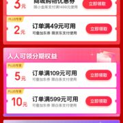 PLUS会员：京东 满49-2元/109-5/599-10元 等白条支付卷