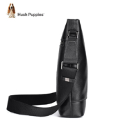 暇步士（Hush Puppies）单肩包男牛皮潮包商务休闲背包真皮斜挎包牛皮包男包手提包黑色 HA-1811729W-577