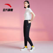 安踏加绒运动长裤女秋冬灰色运动裤针织卫裤保暖跑步收口束脚裤子
