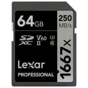 Lexar雷克沙SD卡相机内存卡 UHS-II高速单反相机存储大卡 v60 sd卡 1667x SD卡64G