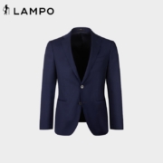 LAMPO蓝豹全季绵羊毛套装西服男深蓝素面超修身轻商务西装男上衣 深蓝色 48C