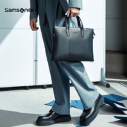 Samsonite/新秀丽公文包男士大容量商务手提包头层牛皮笔记本电脑包 送老公送男友 TK9*09001 黑色