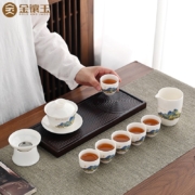 金镶玉 功夫茶具套装 家用过节生日送礼品福利盒 陶瓷羊脂玉瓷 千里江山茶具